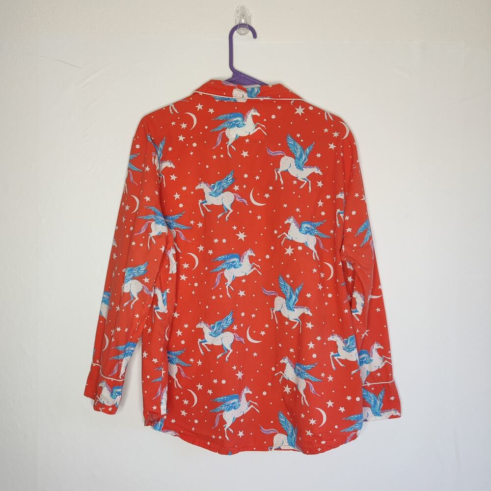 Print Fresh Moon Flight Pegasus Winged Horse Long Sleeve Pajama Set Large Coral - Picture 5 of 16